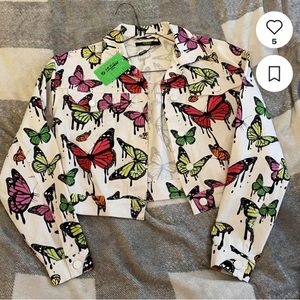 Jaded London White Butterfly Print Denim Jacket